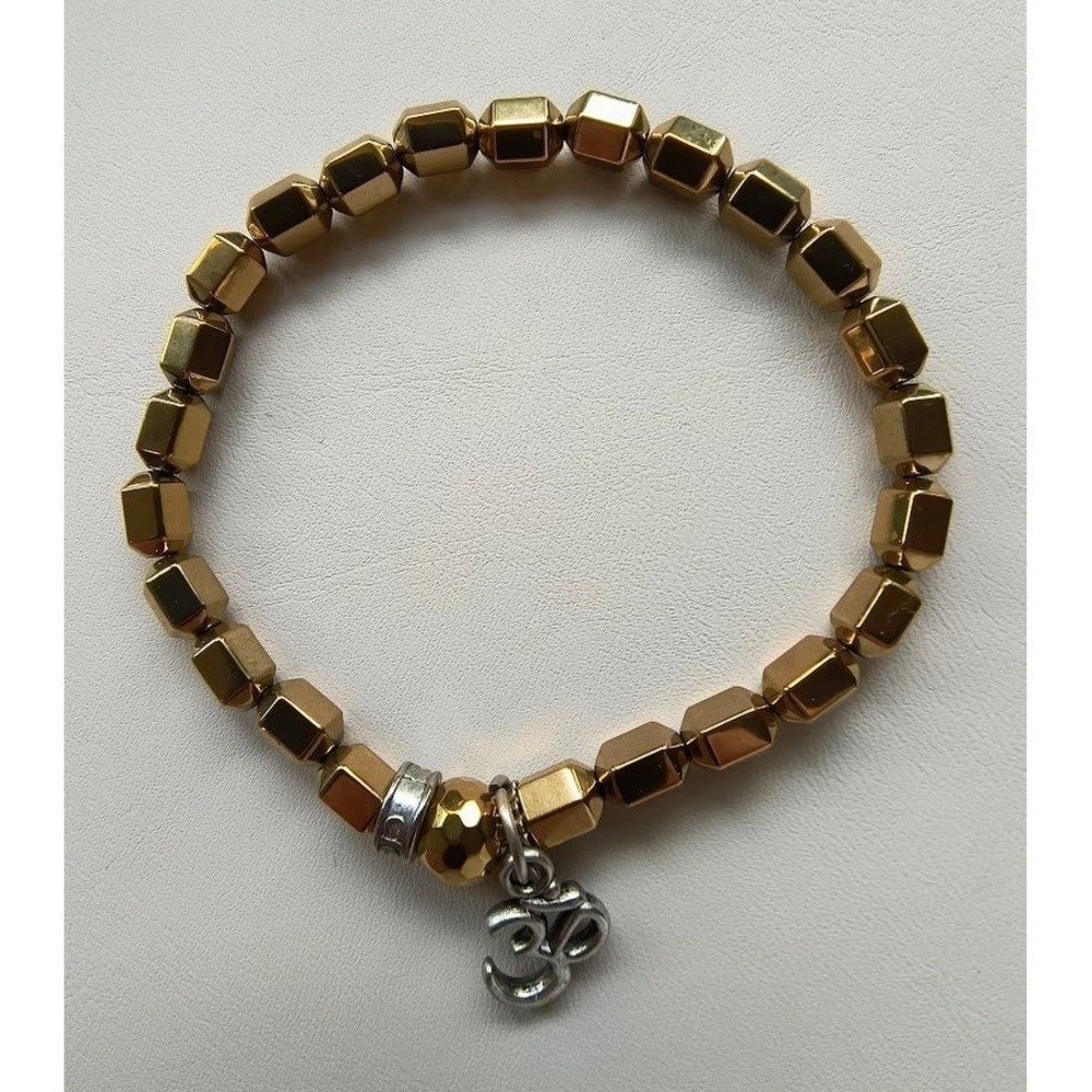 CFC Gold Tone Faceted Beaded Stretch‎ Bracelet with Om Charm